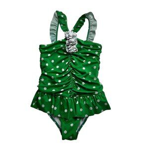 Janie and Jack Kelly Green Dot Triple Rosette Swimsuit Size 10 Years